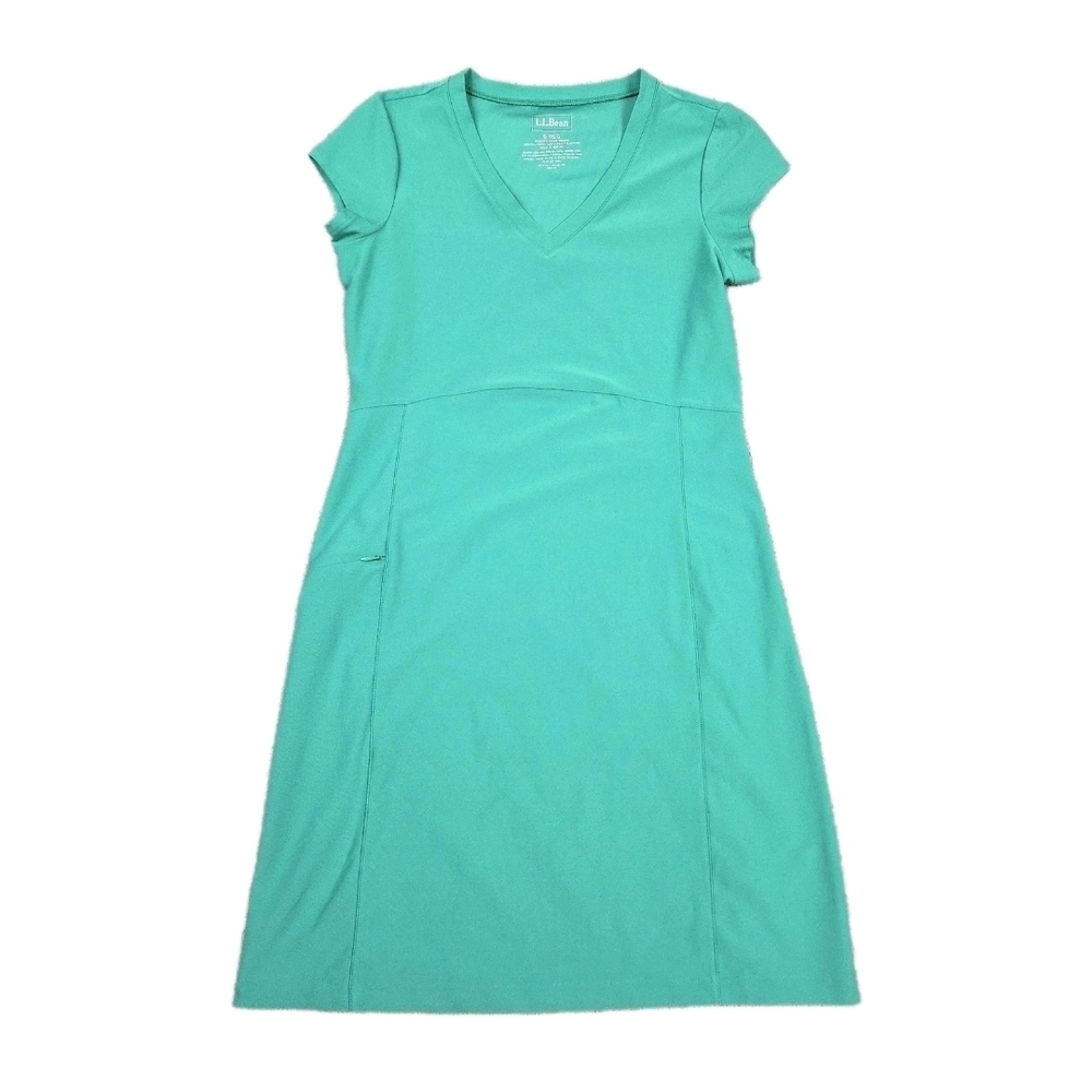L.L. Bean Teal V-Neck Cap Sleeve Mini Dress